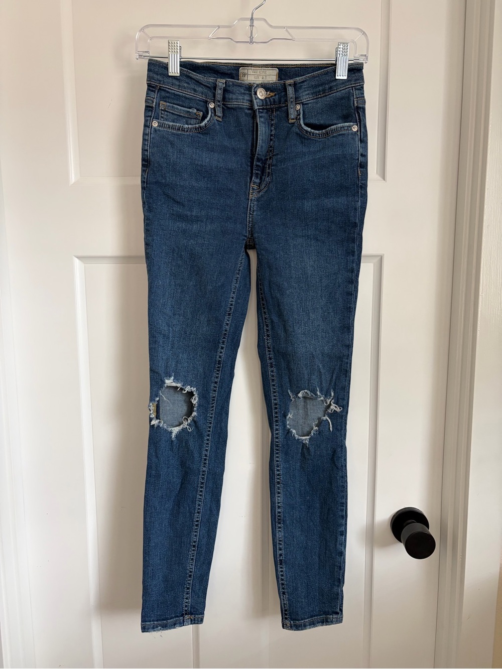 Free People Dark Blue Distressed Skinny Jeans